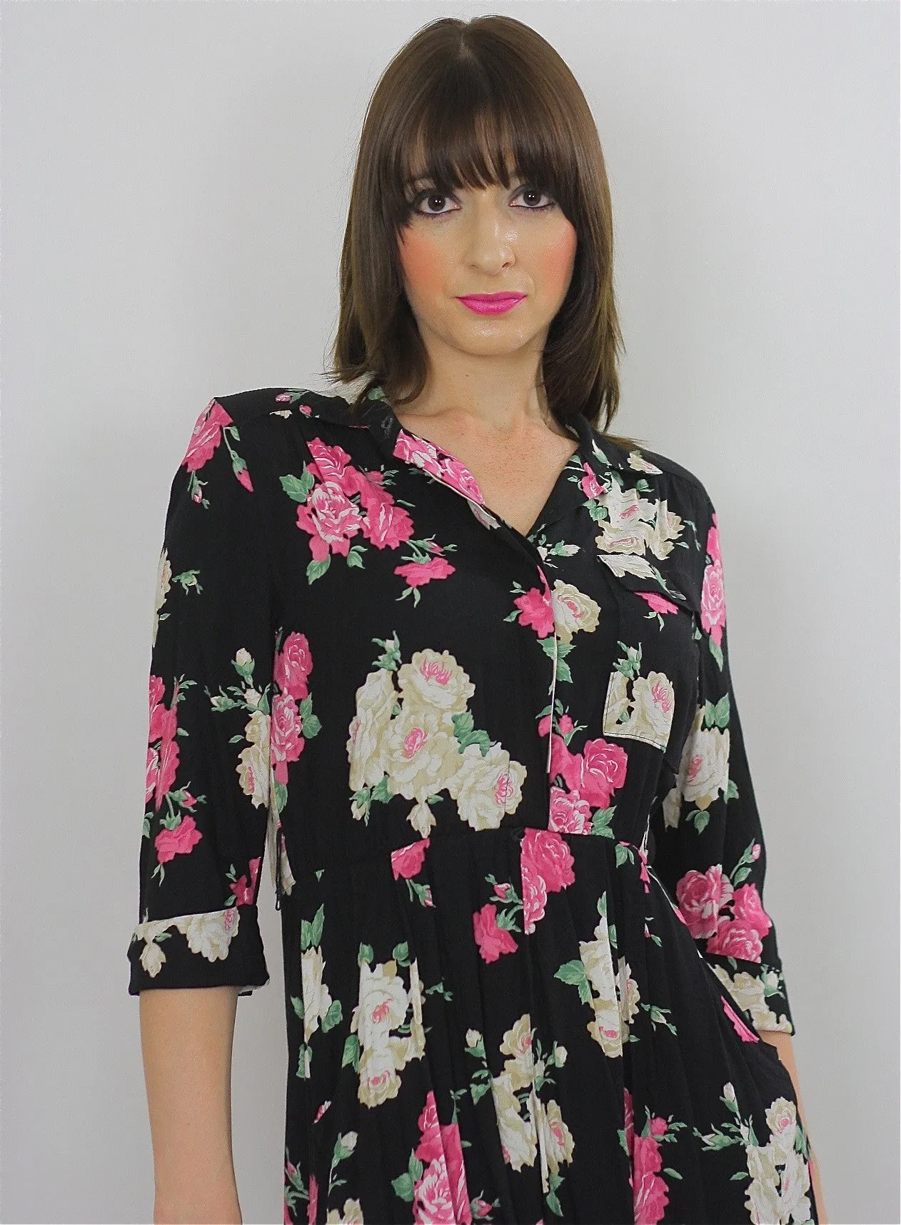 Vintage 80s Hippie Boho Floral Secretary party mini dress