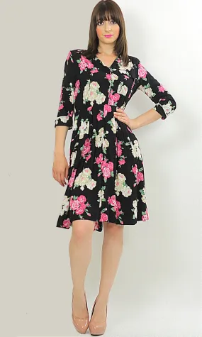 Vintage 80s Hippie Boho Floral Secretary party mini dress