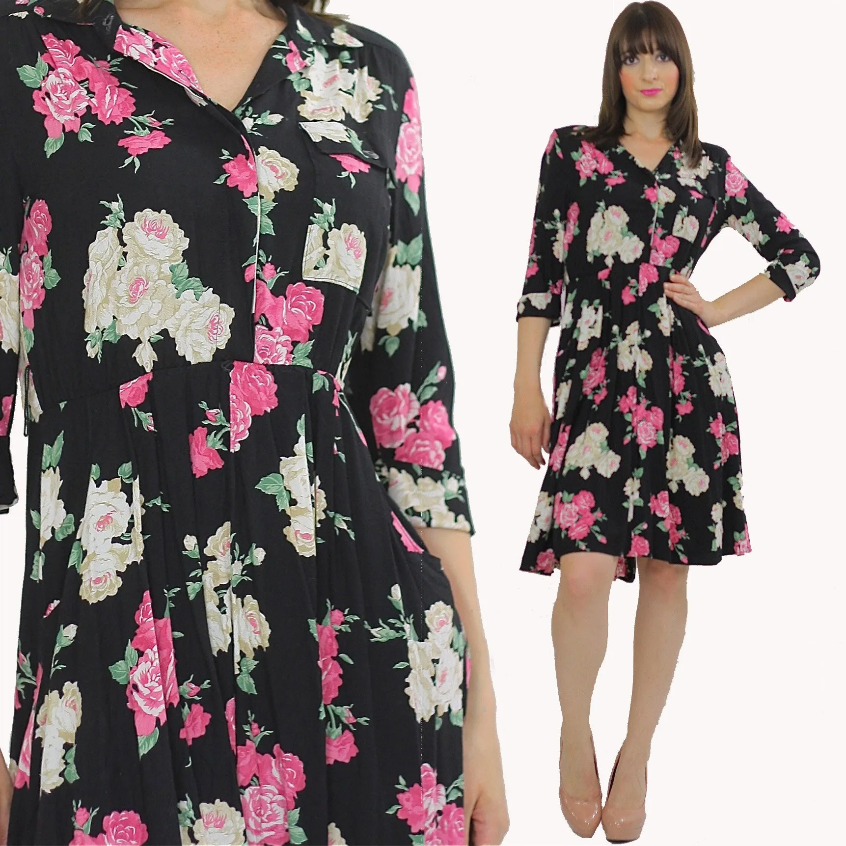 Vintage 80s Hippie Boho Floral Secretary party mini dress