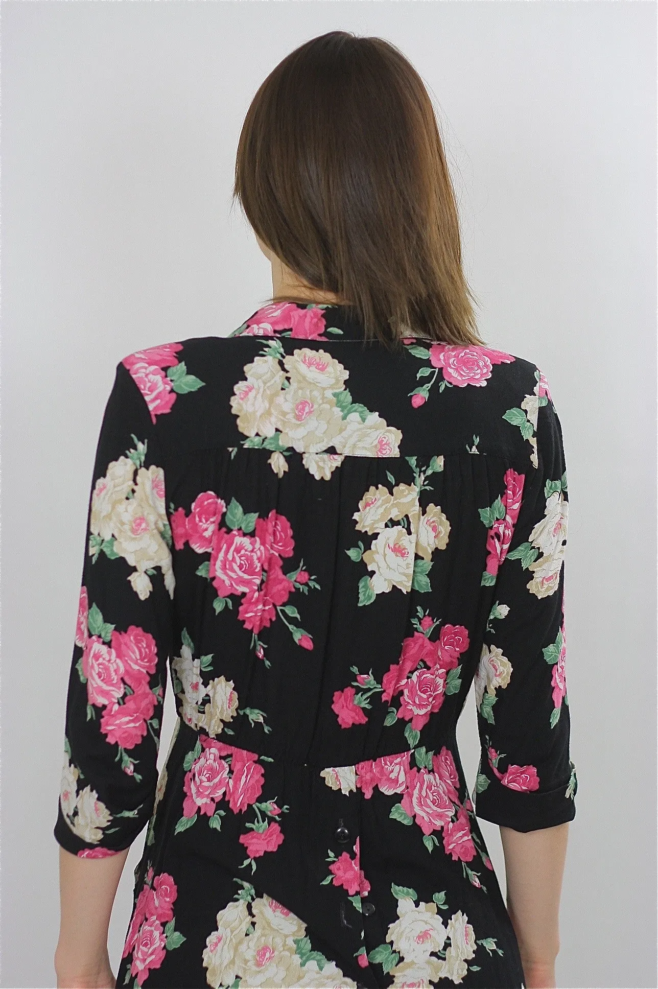 Vintage 80s Hippie Boho Floral Secretary party mini dress