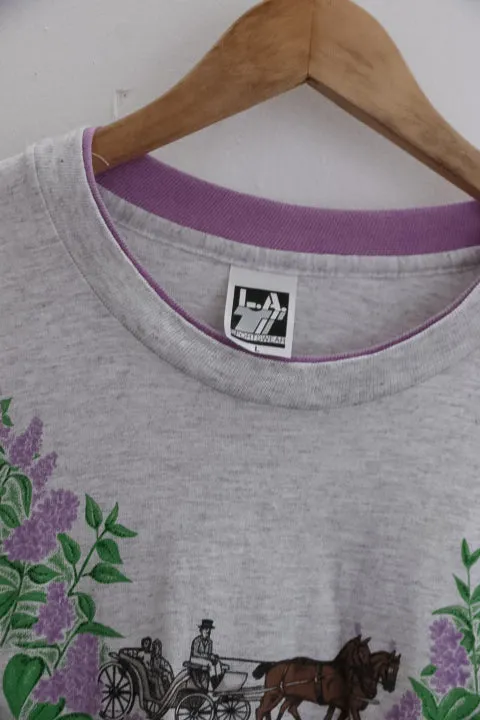 Vintage mens portswear floral print grey large T-shirts