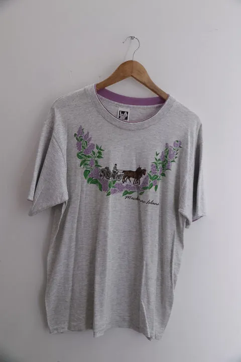 Vintage mens portswear floral print grey large T-shirts