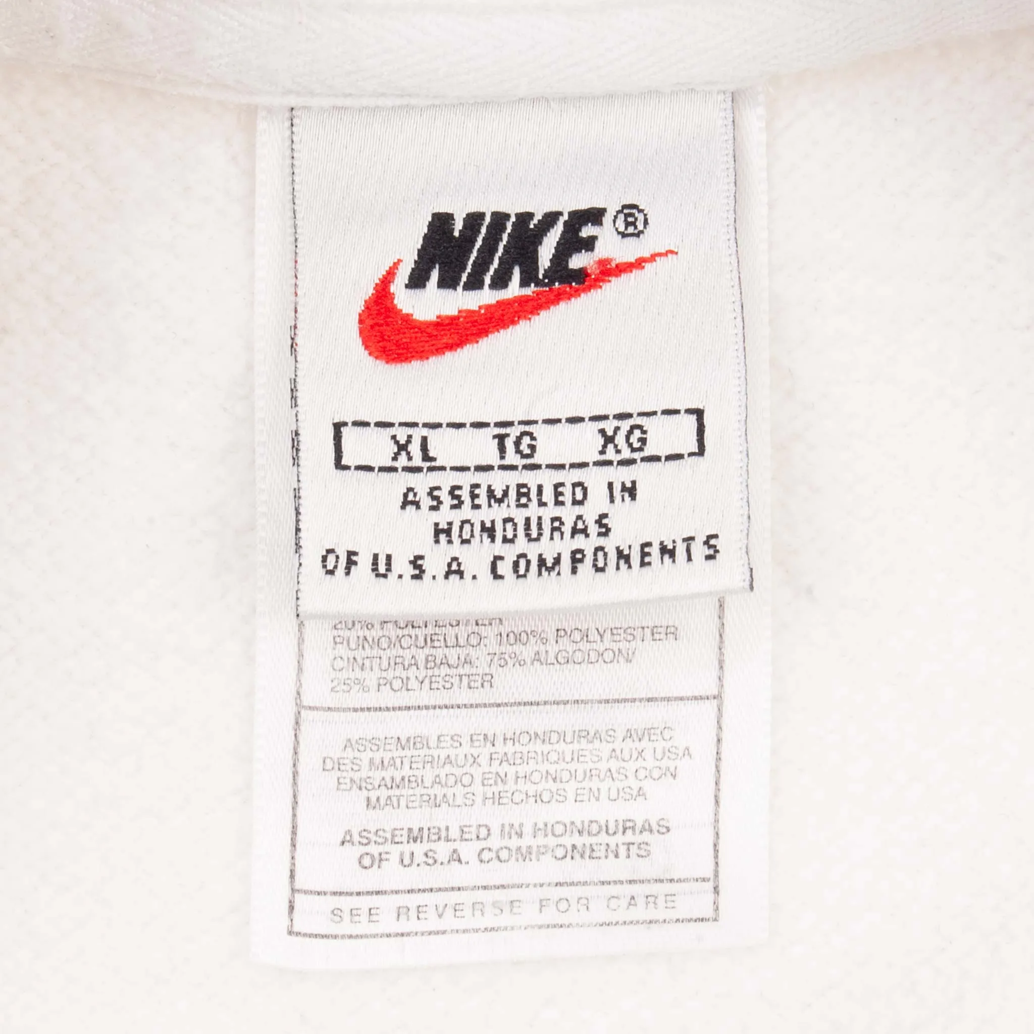VINTAGE NIKE CENTER BIG SWOOSH WHITE SWEATSHIRT 1990S SIZE XL
