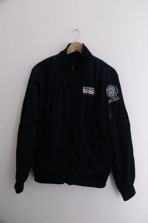 Vintage US Aerospace voyager space explorer mens military bomber navy blue medium jacket