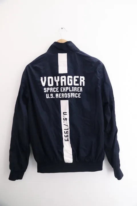 Vintage US Aerospace voyager space explorer mens military bomber navy blue medium jacket