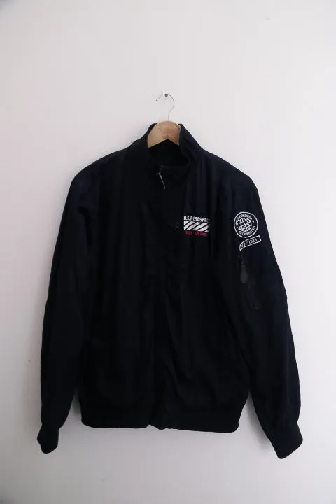 Vintage US Aerospace voyager space explorer mens military bomber navy blue medium jacket
