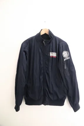 Vintage US Aerospace voyager space explorer mens military bomber navy blue medium jacket