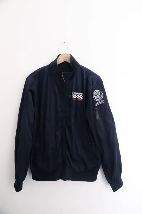 Vintage US Aerospace voyager space explorer mens military bomber navy blue medium jacket