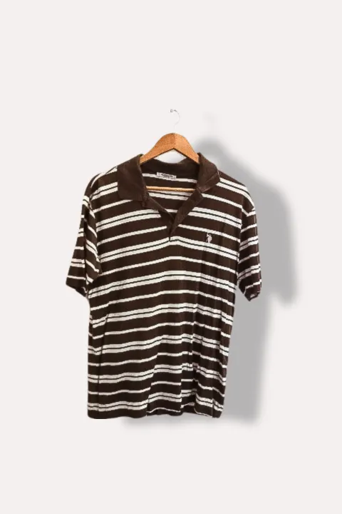Vintage U.S POLO ASSN. Brown Multi Stripe medium polo shirt