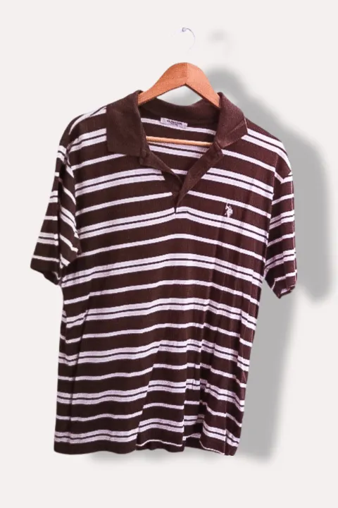 Vintage U.S POLO ASSN. Brown Multi Stripe medium polo shirt
