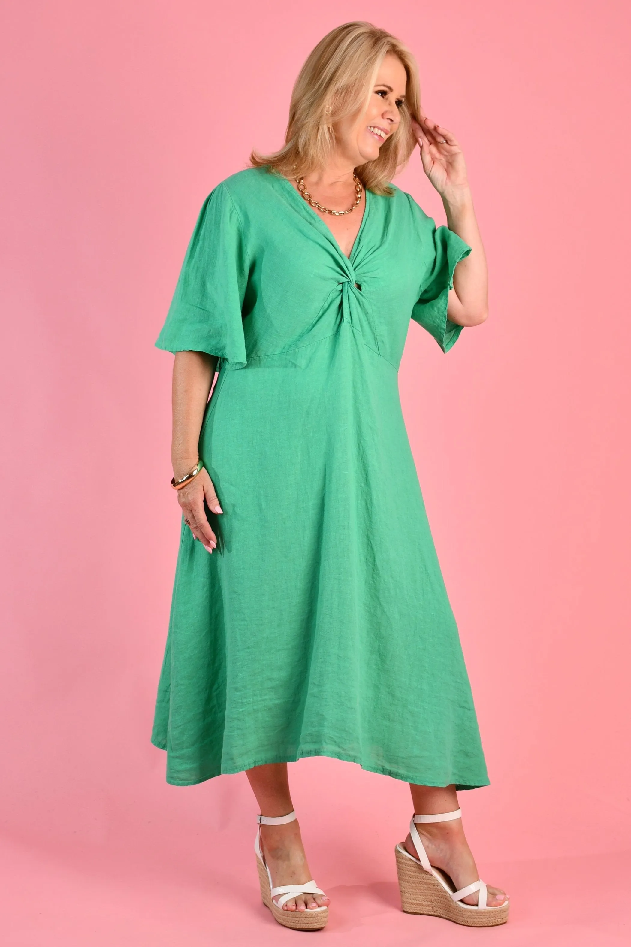 VLSD019 (4361) - TWIST FRONT DRESS  - GREEN
