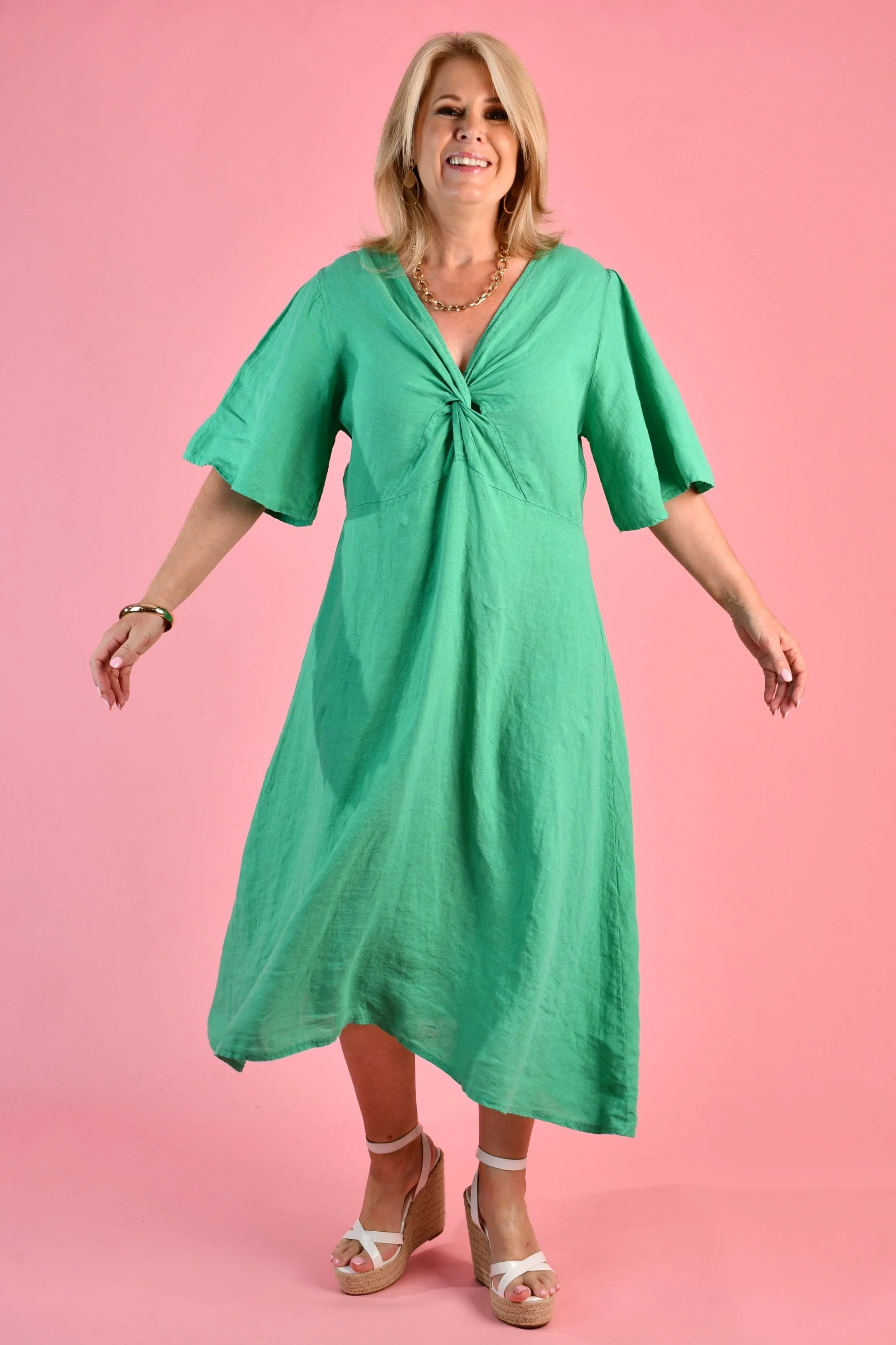 VLSD019 (4361) - TWIST FRONT DRESS  - GREEN
