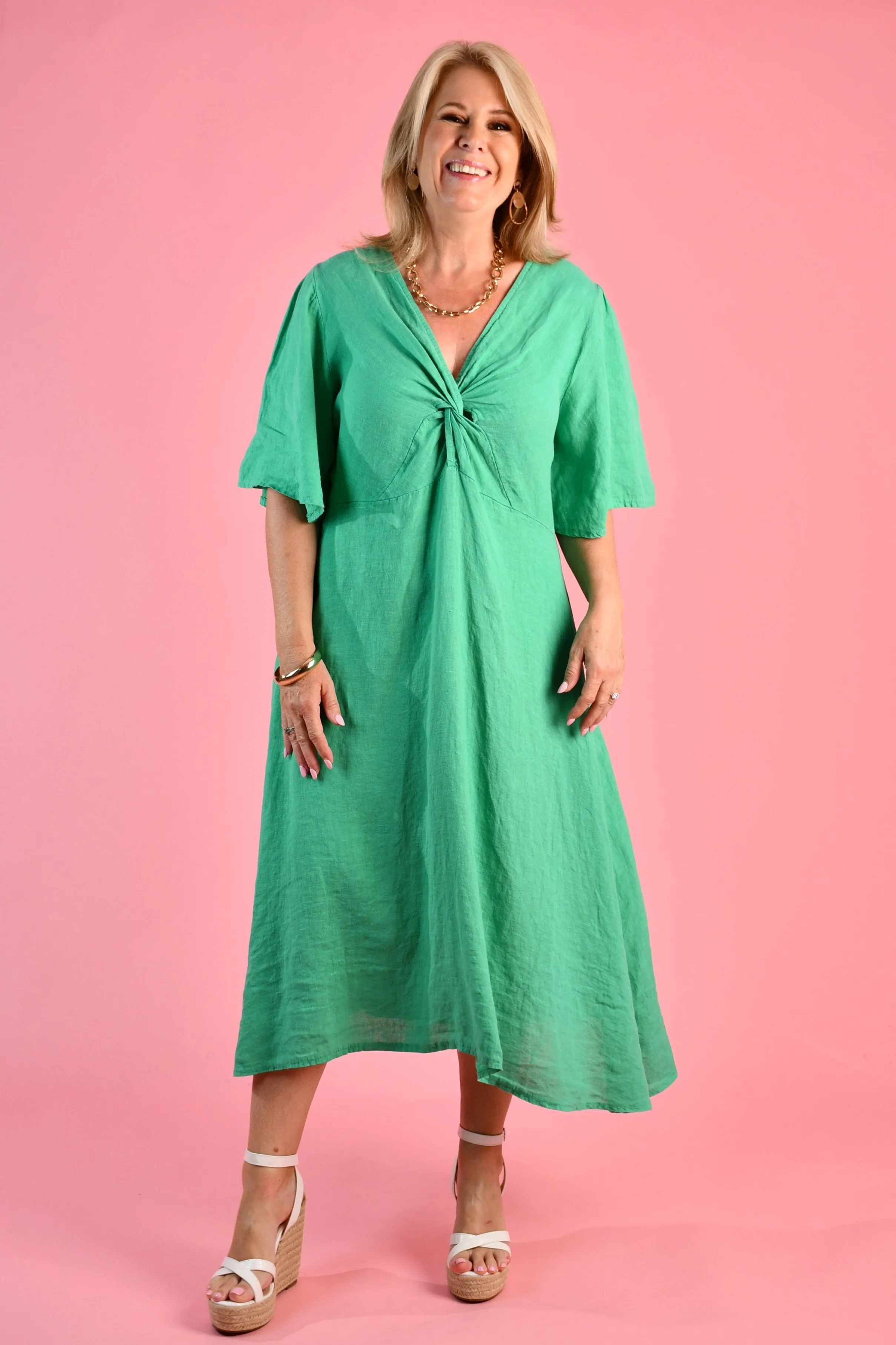 VLSD019 (4361) - TWIST FRONT DRESS  - GREEN