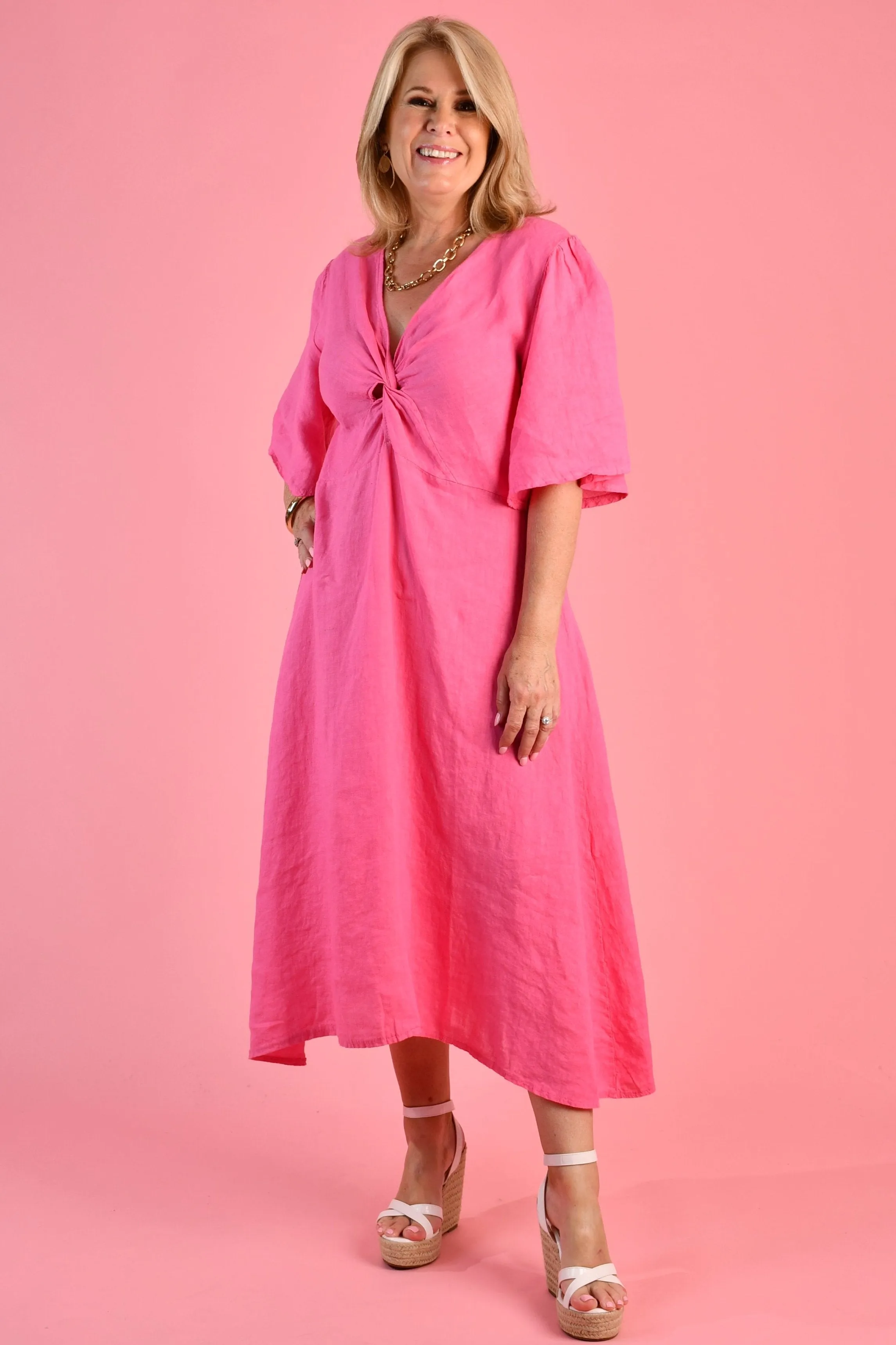 VLSD019 (4361) - TWIST FRONT DRESS  - PINK