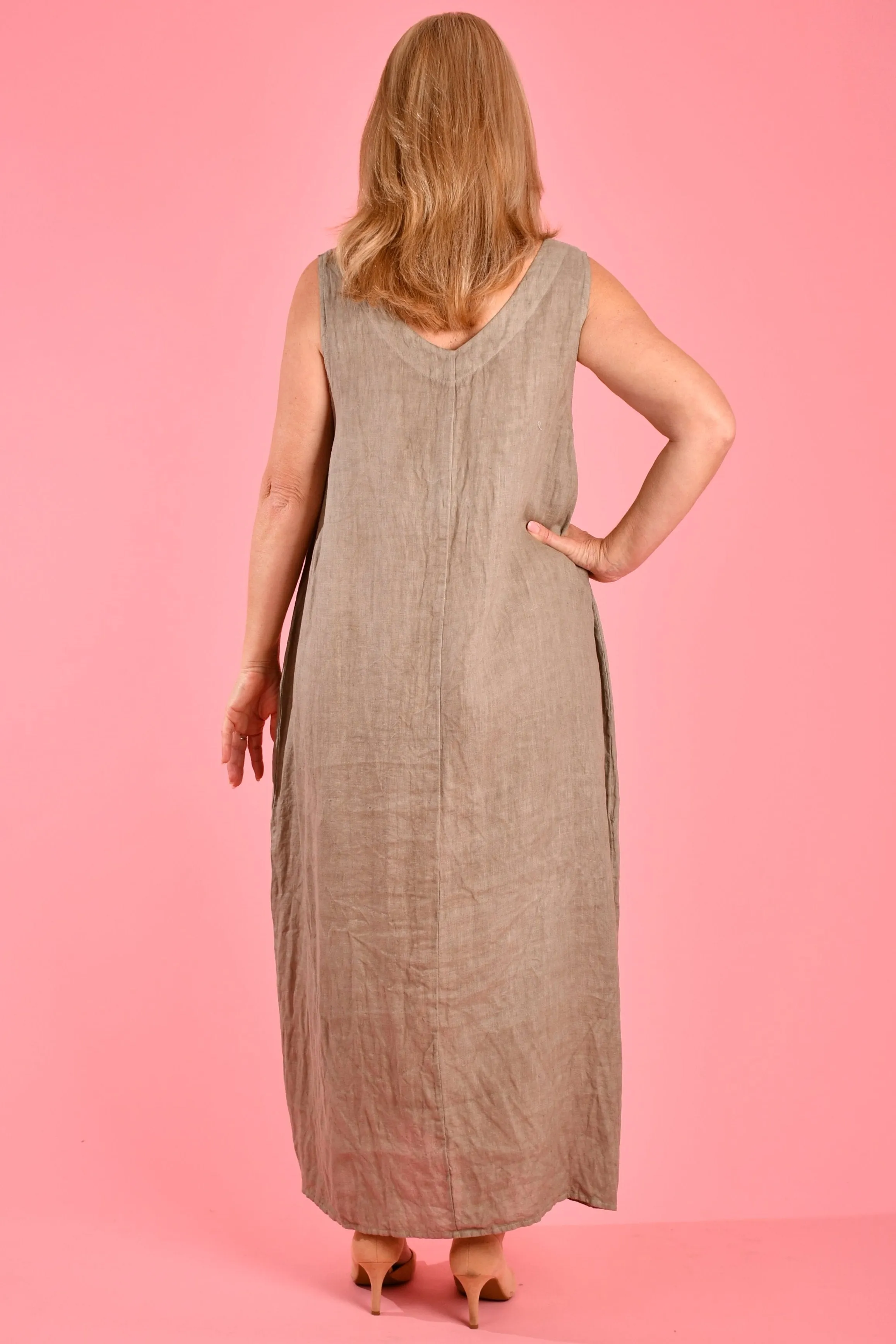 VLSD077 (24A304) - ROCHELLE LINEN DRESS   - TAUPE