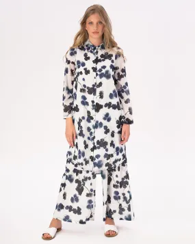 Watercolor Small Floral Hi-Lo Cotton Button Shirtdress