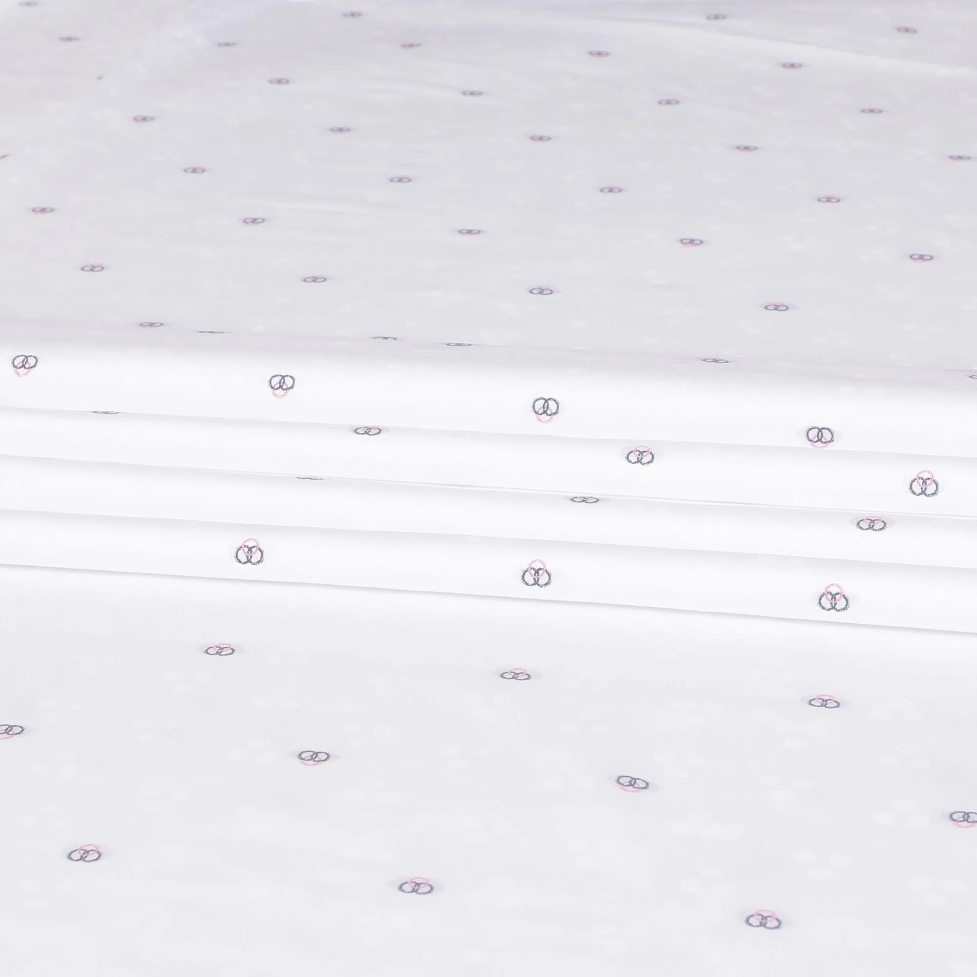 White Premium 100% Cotton shirting fabric having  same tone jacquard, baby pink and stone grey embroidery in abstract design-D9631