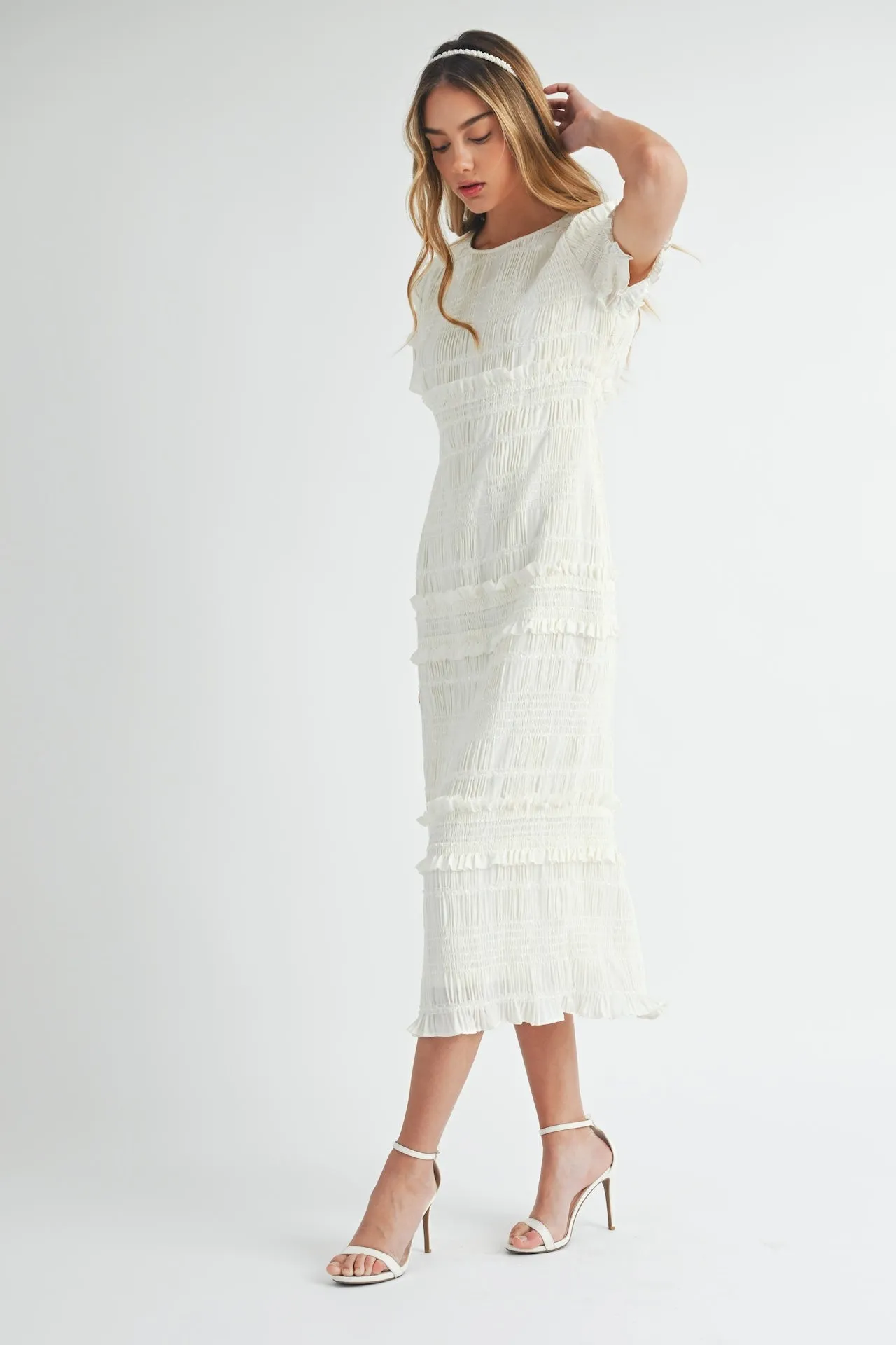 White Smocked Midi Dress