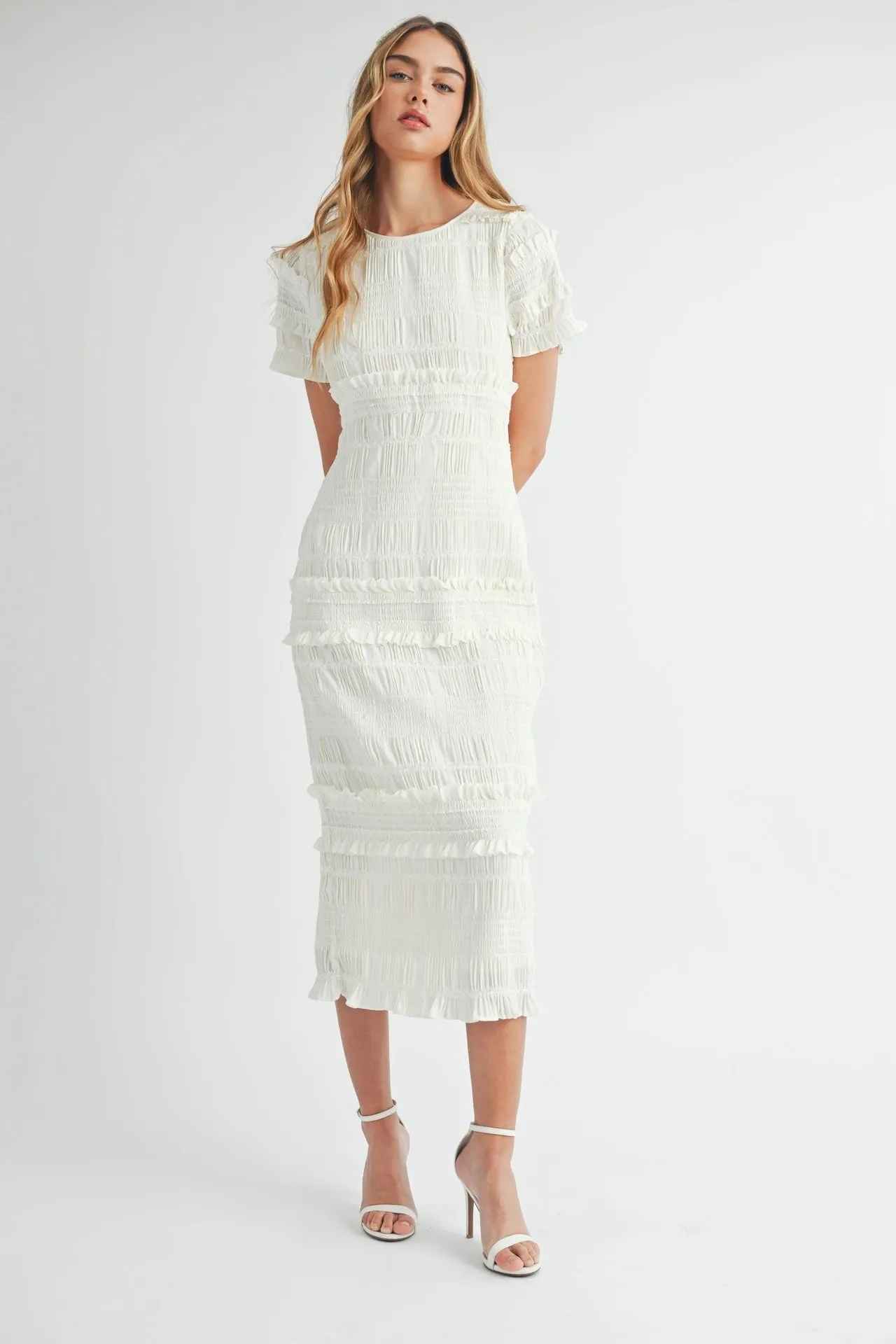 White Smocked Midi Dress