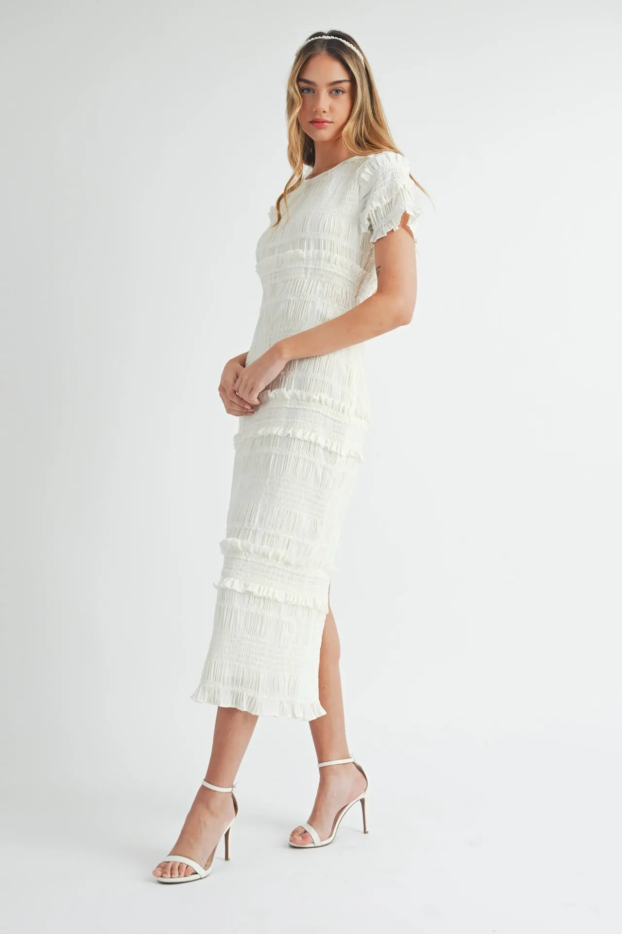 White Smocked Midi Dress