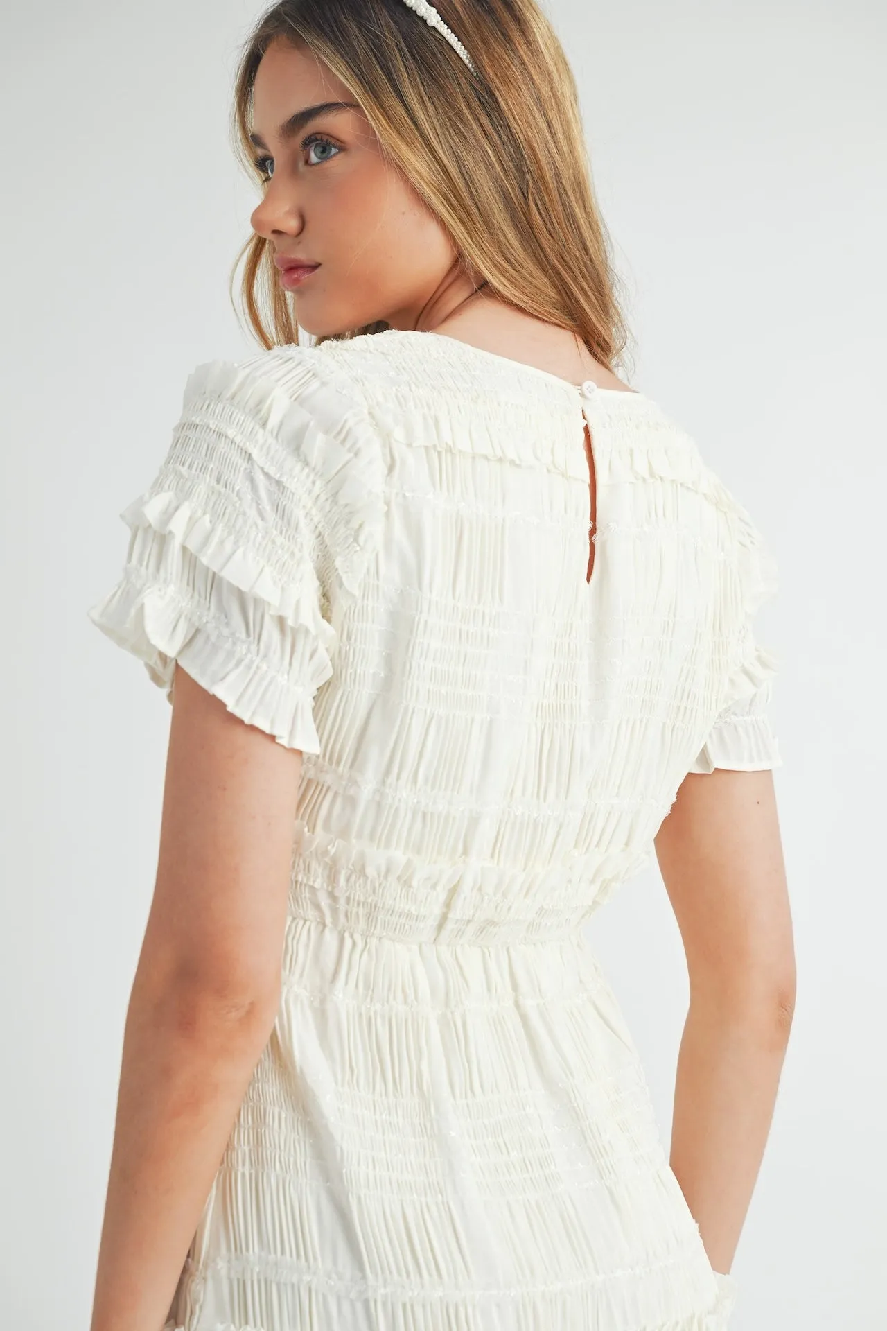 White Smocked Midi Dress