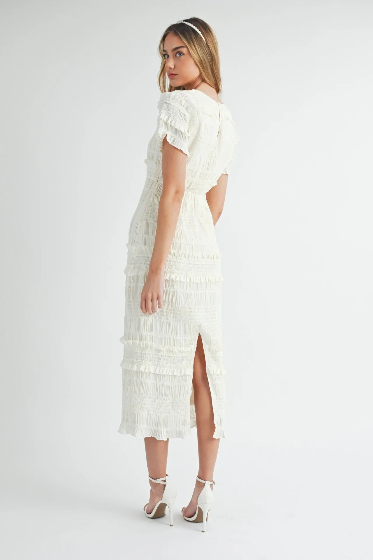 White Smocked Midi Dress
