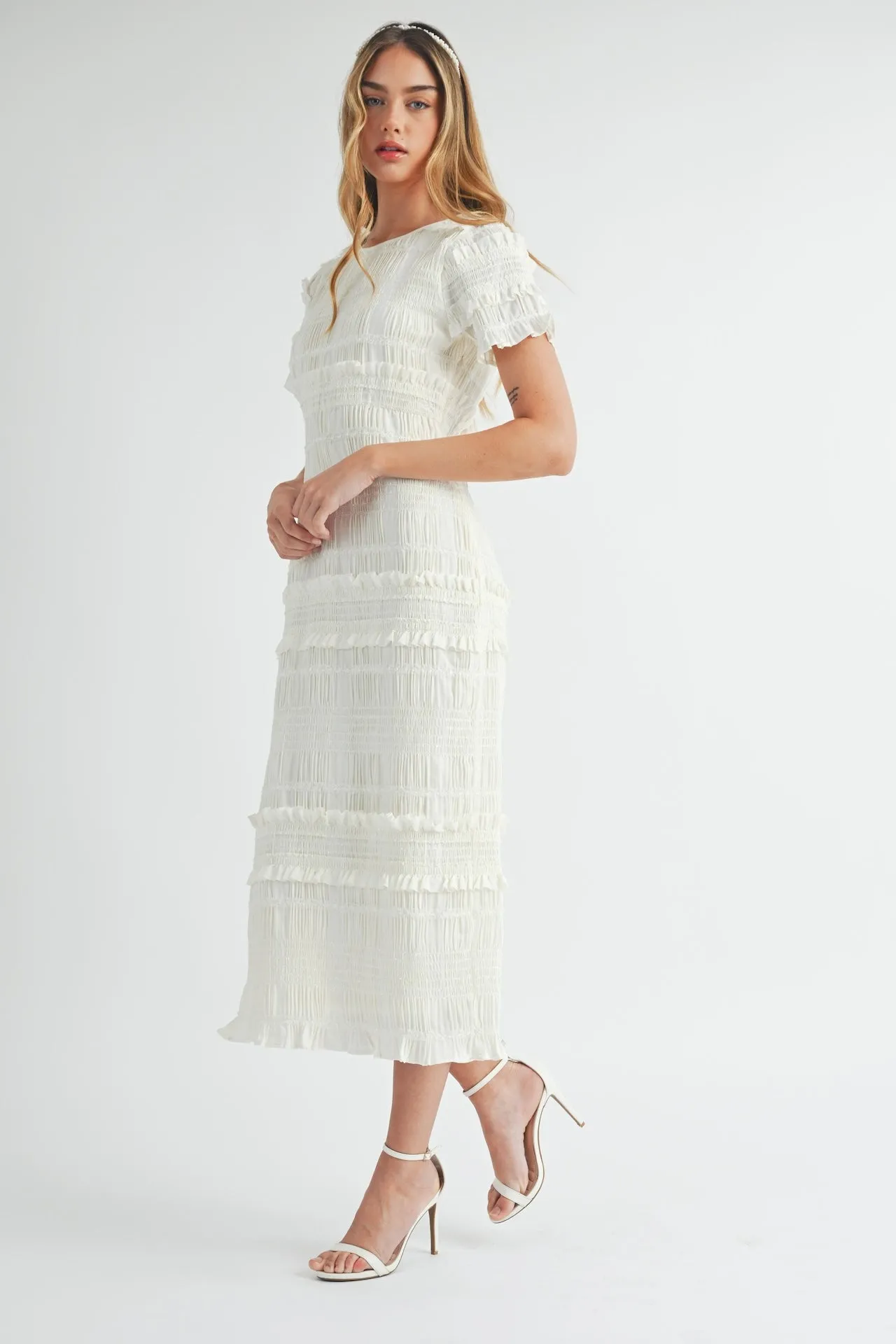 White Smocked Midi Dress