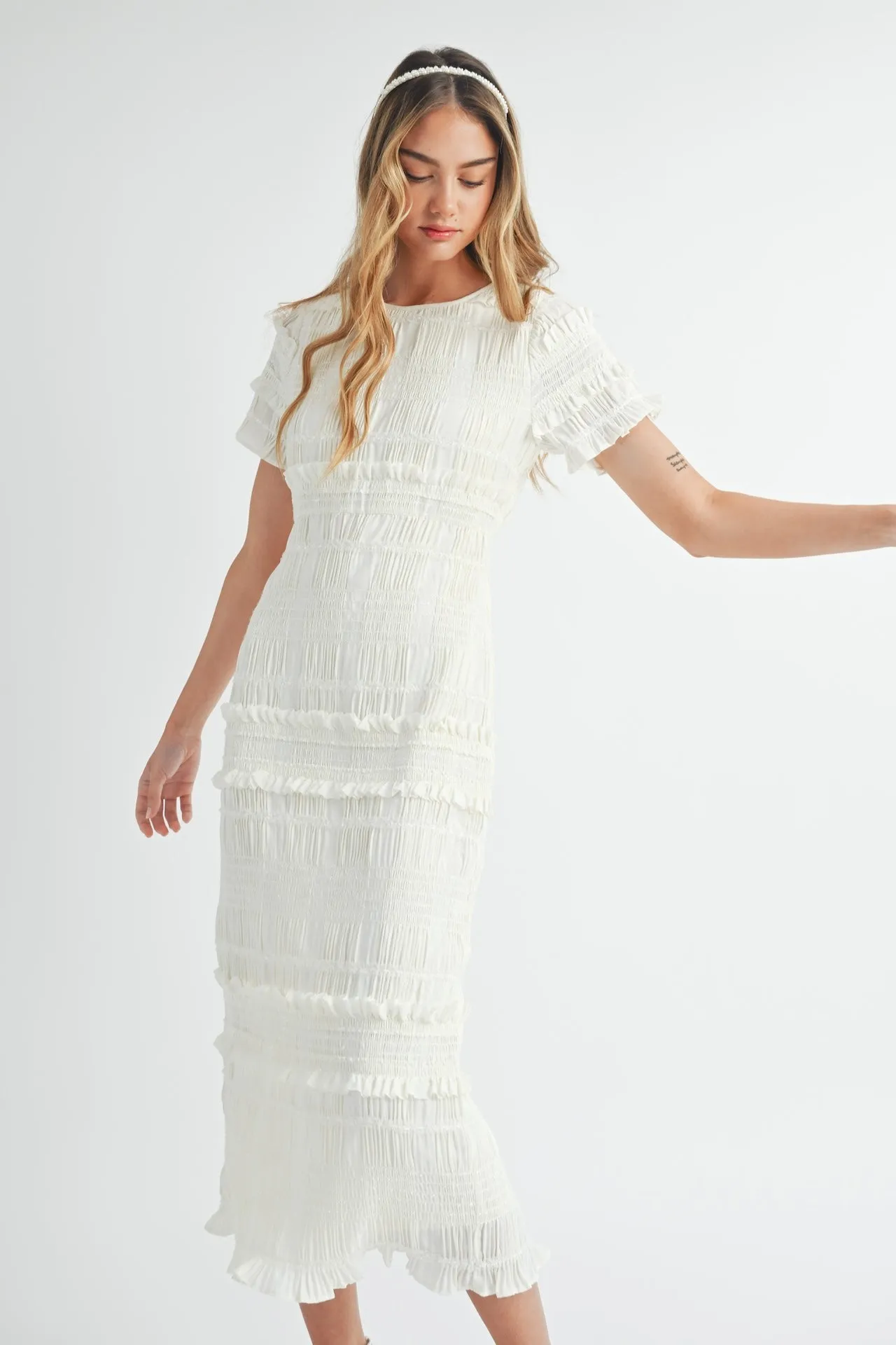 White Smocked Midi Dress