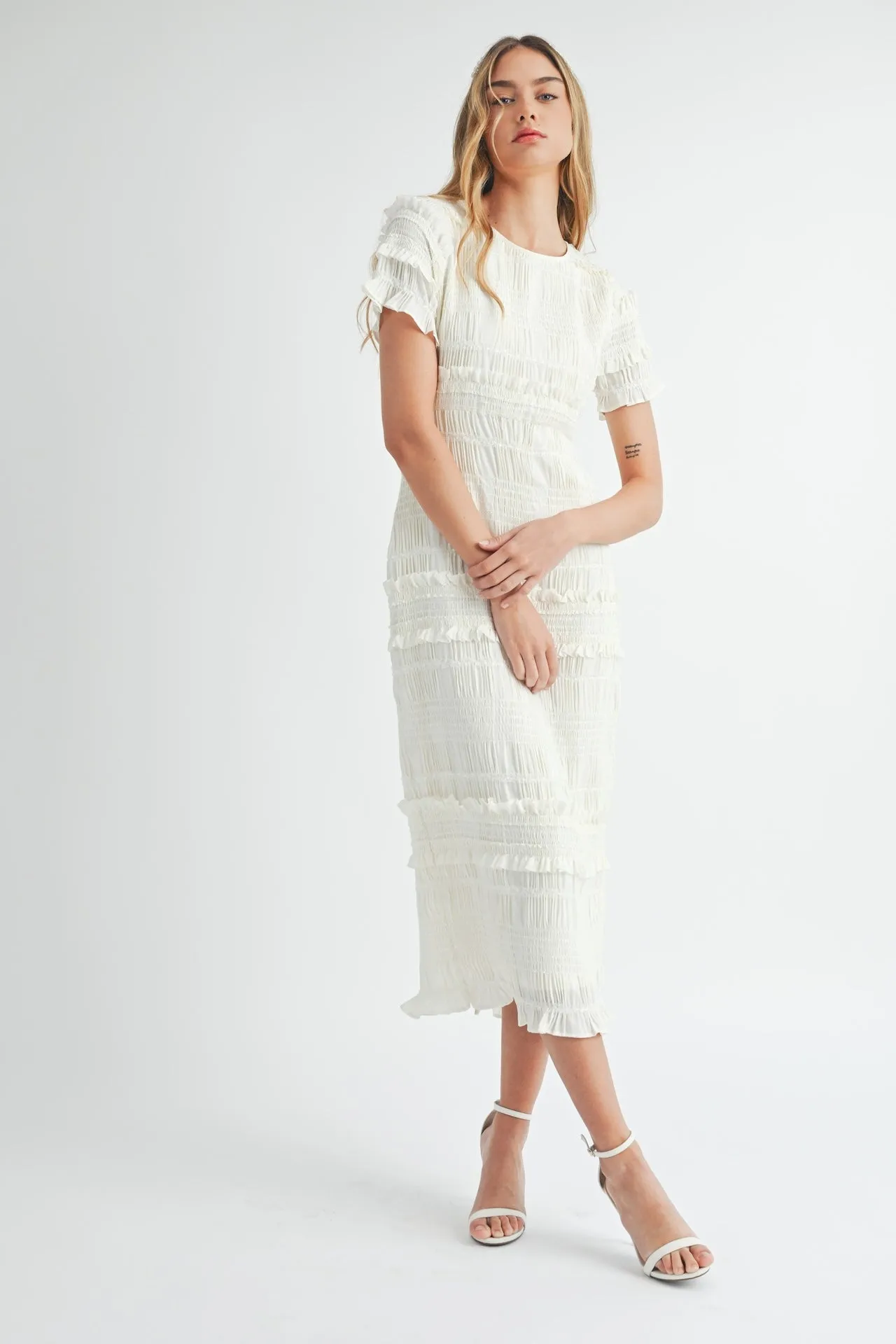 White Smocked Midi Dress