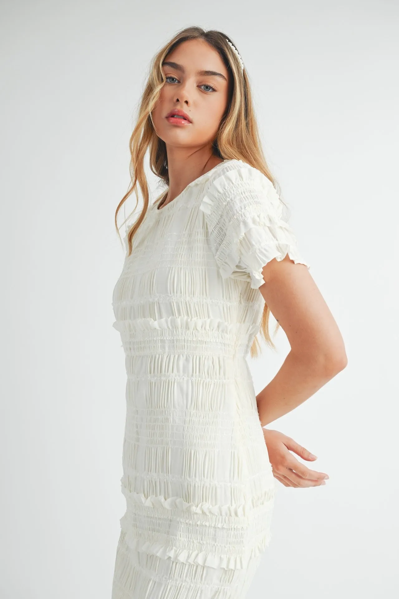 White Smocked Midi Dress