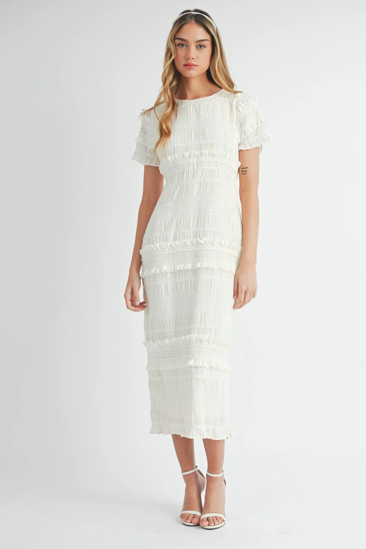 White Smocked Midi Dress