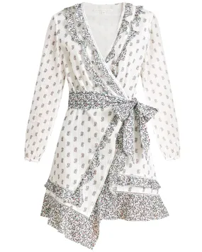White Stamped Floral Kierra Wrap Dress