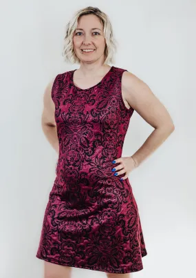 Wine Jacquard Sheath Tank Dress