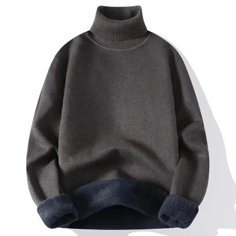 Winter herren Rollkragenpullover Einfarbig Warme Strick Pullover Männer Fleece Dünne Gestrickte Rollkragen Pullover Casual Pullover