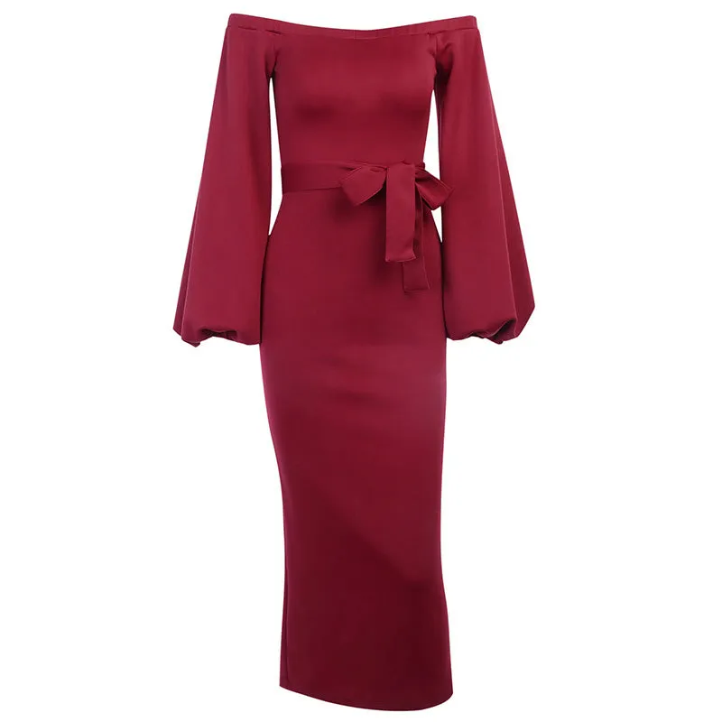Women's Autumn Off Shoulder Slim Long Dress