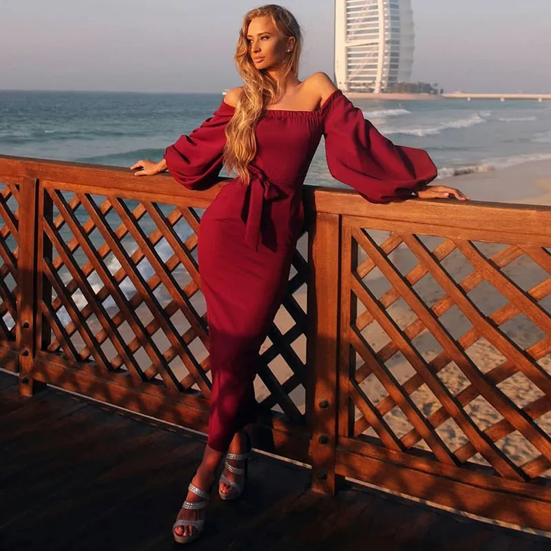 Women's Autumn Off Shoulder Slim Long Dress