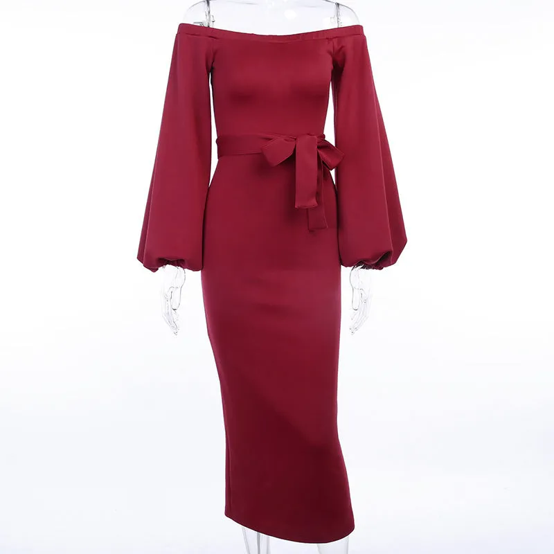 Women's Autumn Off Shoulder Slim Long Dress