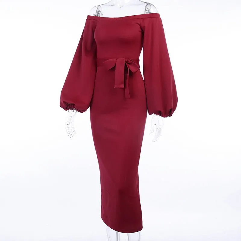 Women's Autumn Off Shoulder Slim Long Dress