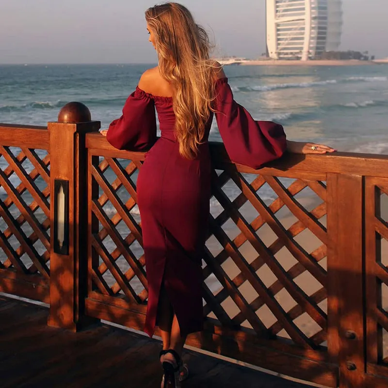 Women's Autumn Off Shoulder Slim Long Dress