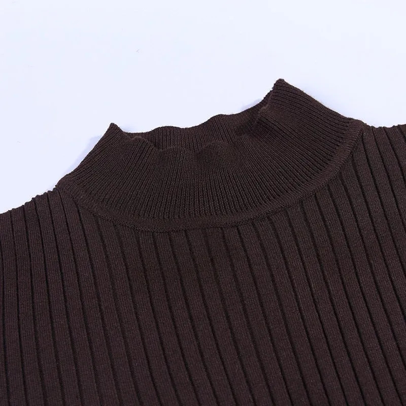 Women's Autumn/Winter Ribbed Bodycon Dress With Belt