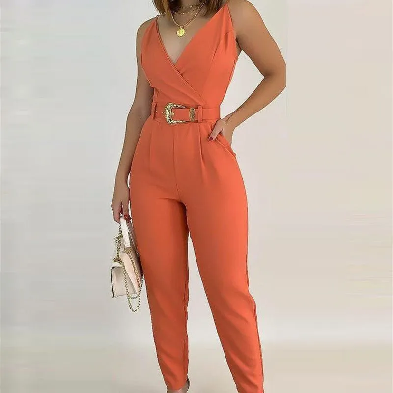Women's Fashion Hundred V-Neck Jumpsuit