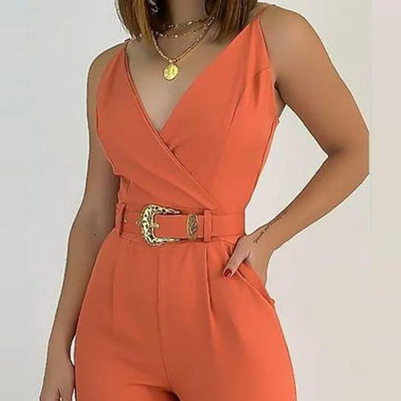 Women's Fashion Hundred V-Neck Jumpsuit