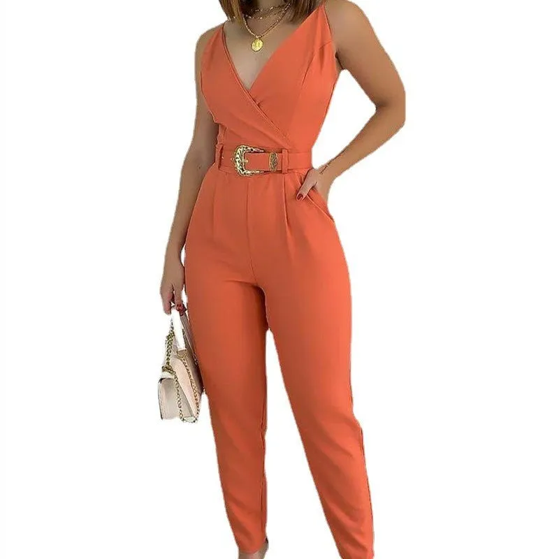 Women's Fashion Hundred V-Neck Jumpsuit