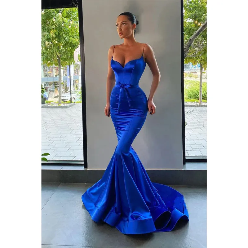 Women's Spaghetti Straps Satin Mermaid Prom Dress