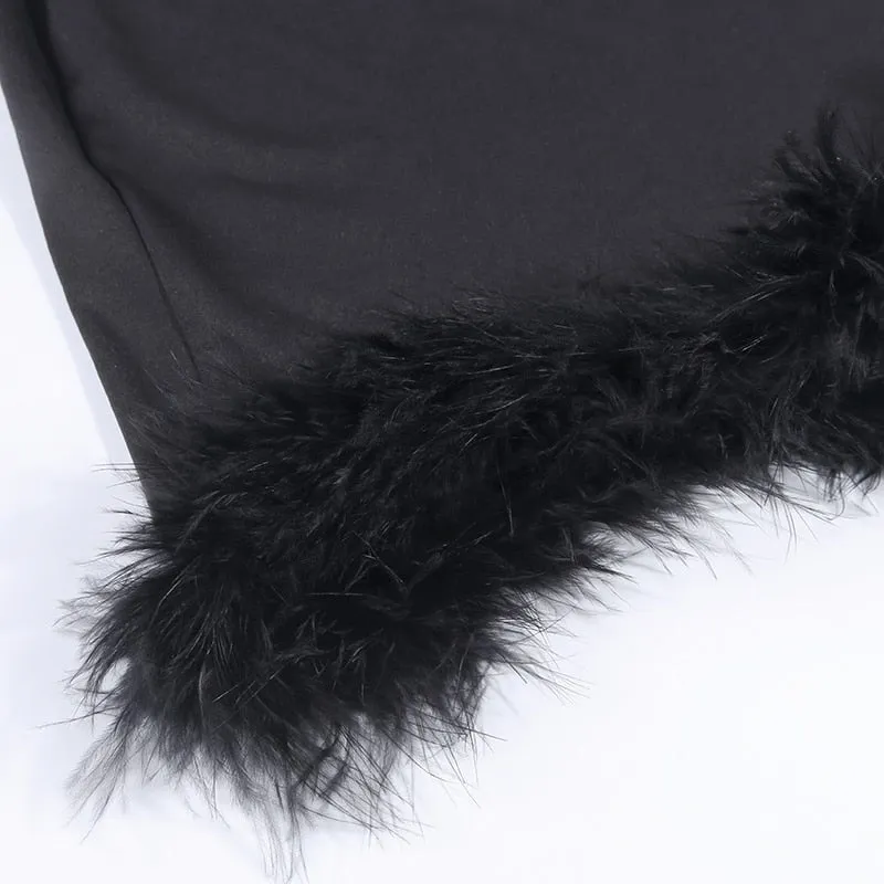 Women's Summer High Waist Slim Two-Piece Dress With Feathers