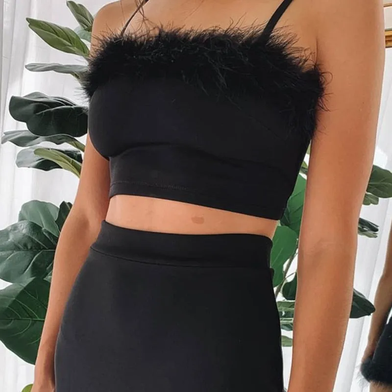 Women's Summer High Waist Slim Two-Piece Dress With Feathers