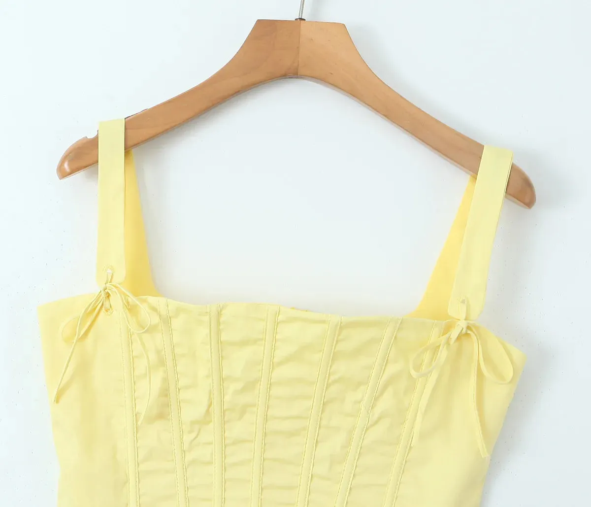 Yellow Slit Midi Dress and Cross Lacing up Top Set