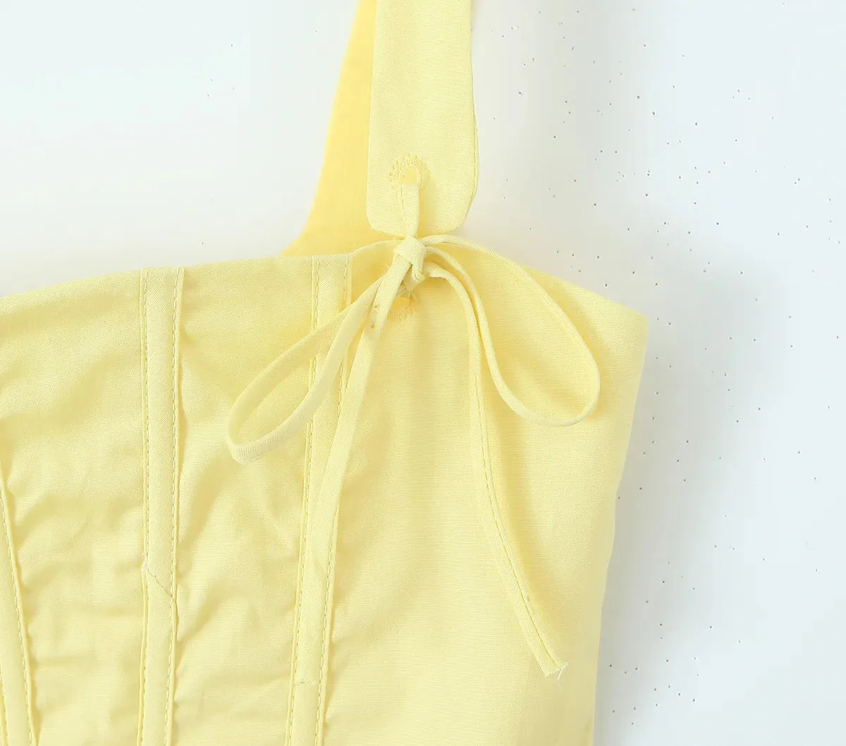 Yellow Slit Midi Dress and Cross Lacing up Top Set
