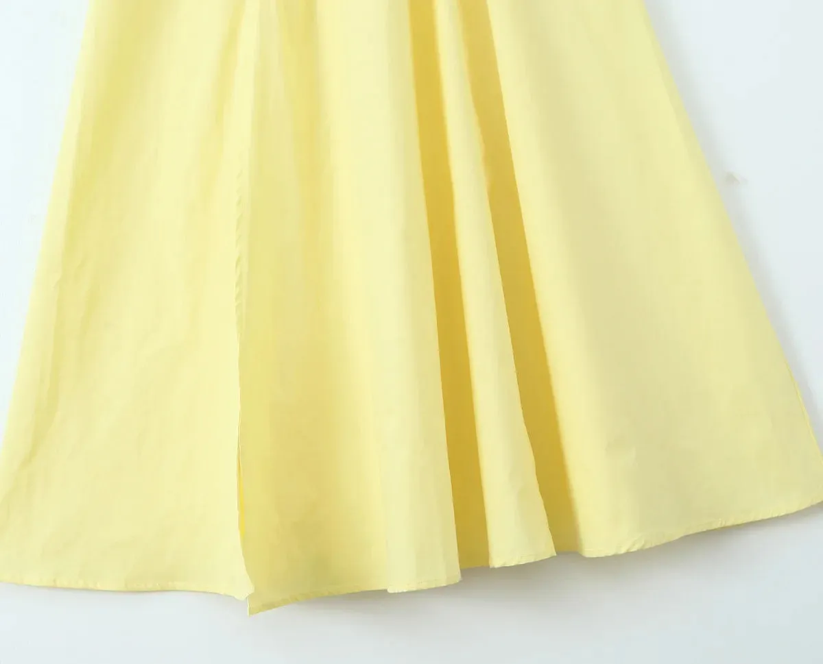 Yellow Slit Midi Dress and Cross Lacing up Top Set
