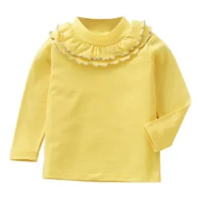 Yellow Two Layer Frill Neck Cotton Top
